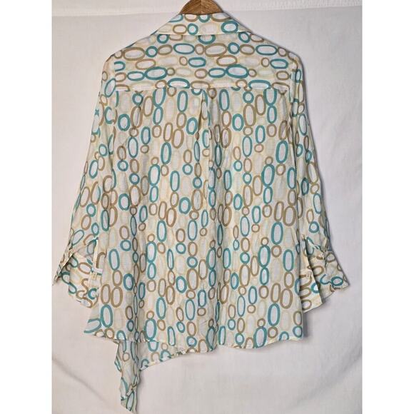 Multiples Sz Small Colorful Rayon ART-to-WEAR Blouse Button Front Asymmetrical - Picture 7 of 7